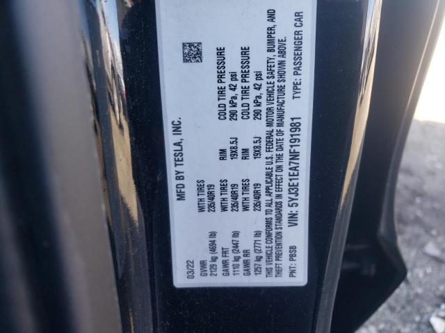 Photo 12 VIN: 5YJ3E1EA7NF191981 - TESLA MODEL 3 