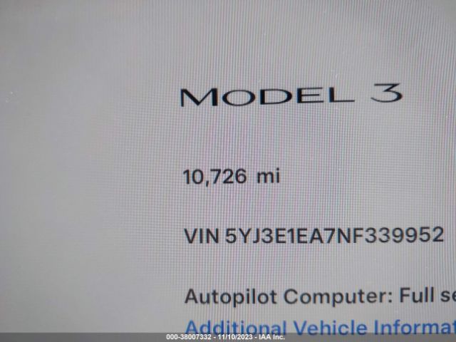 Photo 6 VIN: 5YJ3E1EA7NF339952 - TESLA MODEL 3 