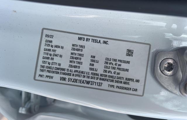 Photo 9 VIN: 5YJ3E1EA7NF371137 - TESLA MODEL 3 