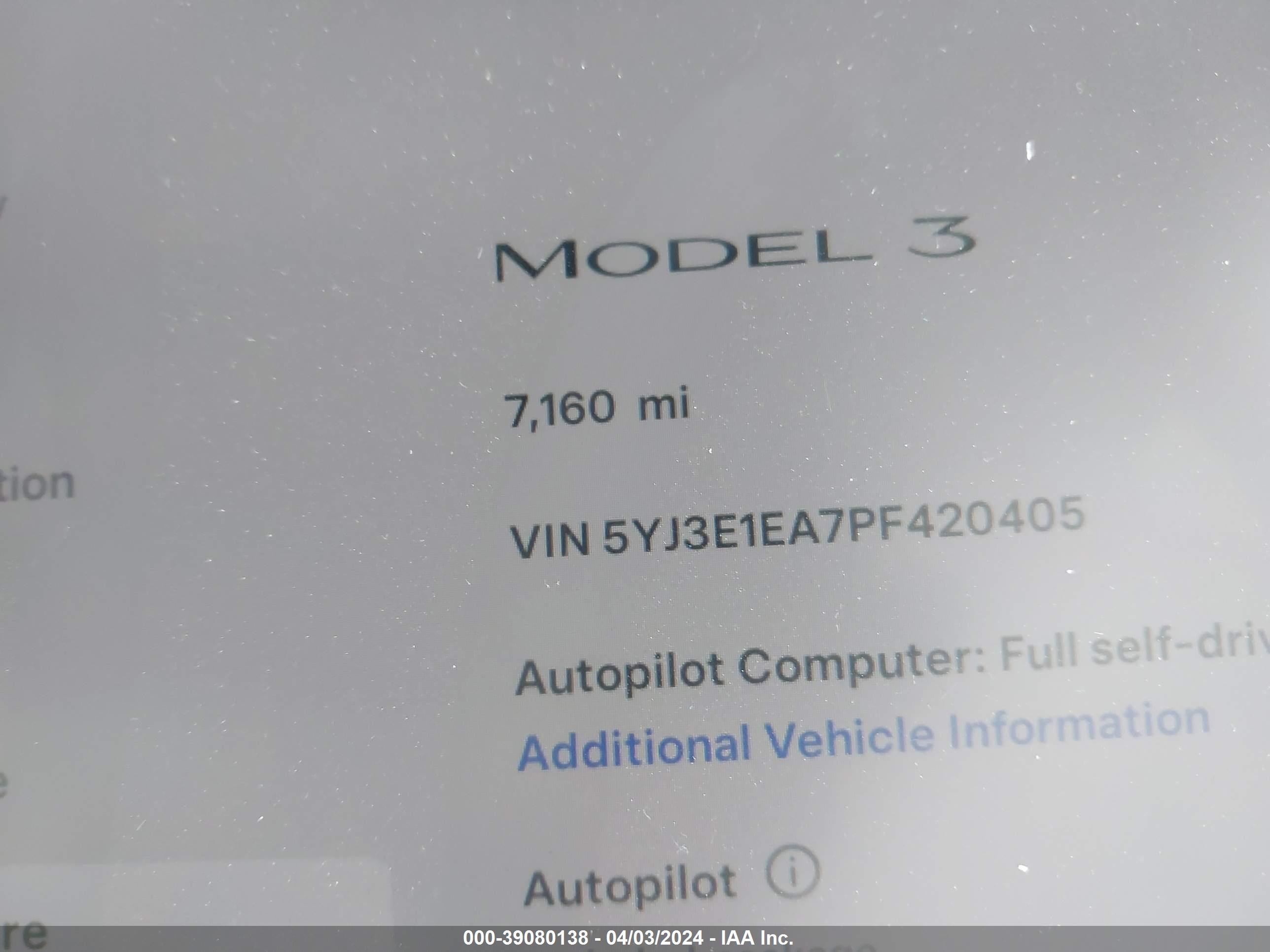 Photo 13 VIN: 5YJ3E1EA7PF420405 - TESLA MODEL 3 