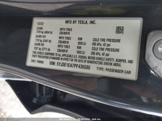 Photo 8 VIN: 5YJ3E1EA7PF436586 - TESLA MODEL 3 