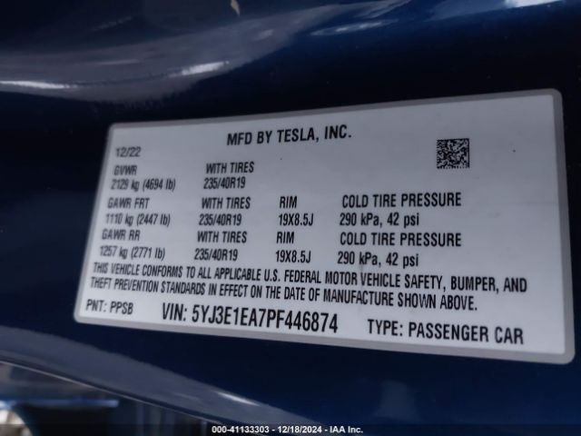 Photo 8 VIN: 5YJ3E1EA7PF446874 - TESLA MODEL 3 