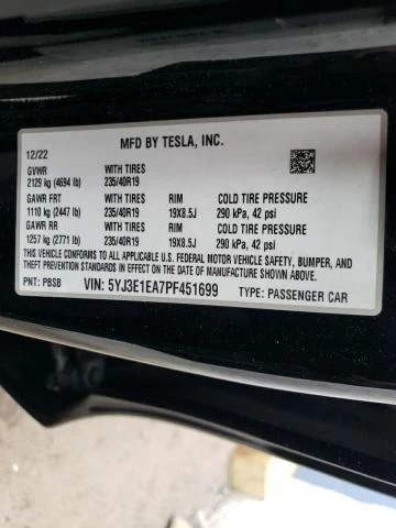 Photo 13 VIN: 5YJ3E1EA7PF451699 - TESLA MODEL 3 