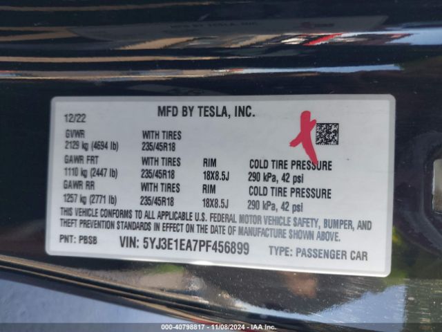 Photo 8 VIN: 5YJ3E1EA7PF456899 - TESLA MODEL 3 