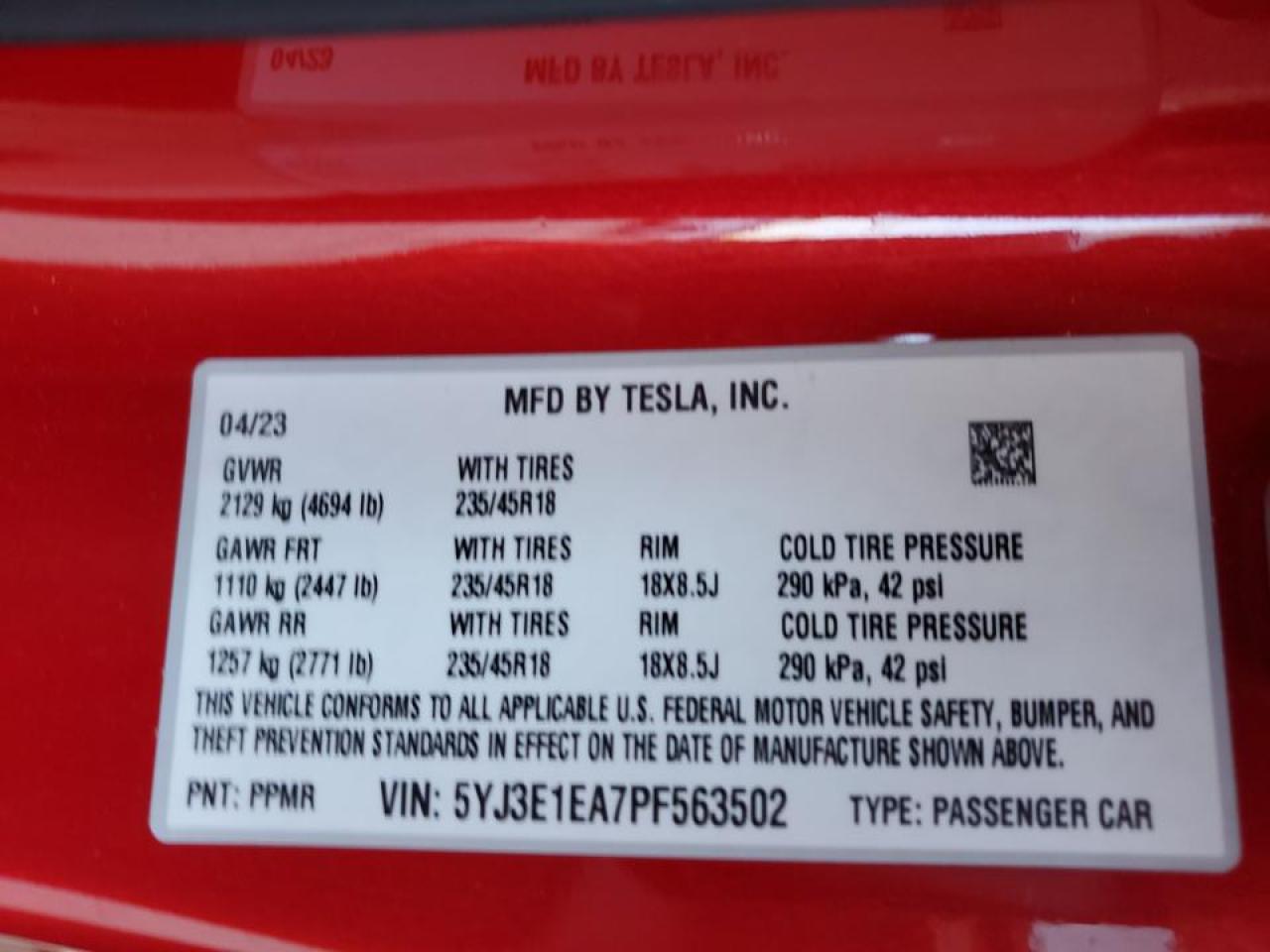 Photo 11 VIN: 5YJ3E1EA7PF563502 - TESLA MODEL 3 