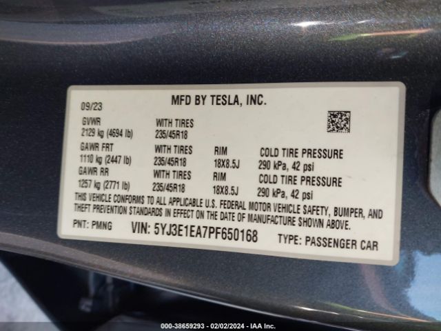 Photo 8 VIN: 5YJ3E1EA7PF650168 - TESLA MODEL 3 