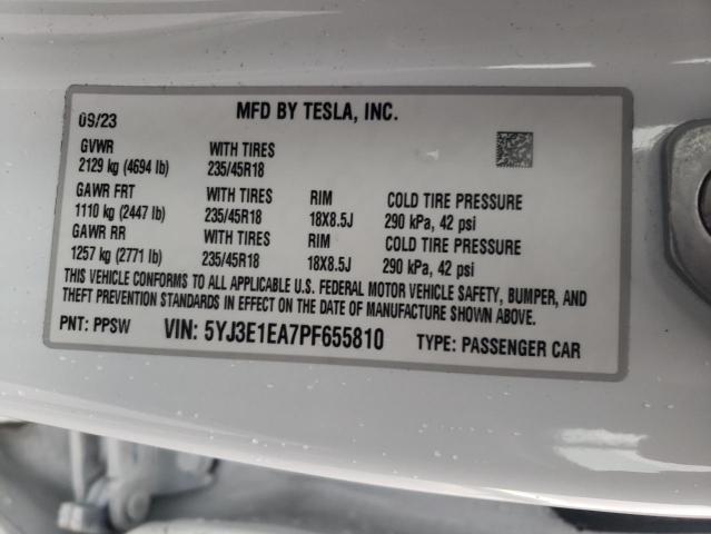 Photo 11 VIN: 5YJ3E1EA7PF655810 - TESLA MODEL 3 