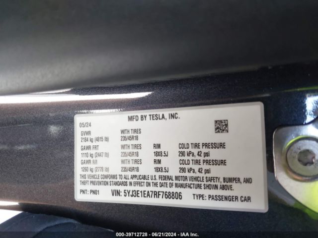 Photo 8 VIN: 5YJ3E1EA7RF768806 - TESLA MODEL 3 