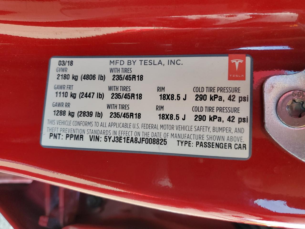 Photo 11 VIN: 5YJ3E1EA8JF008825 - TESLA MODEL 3 