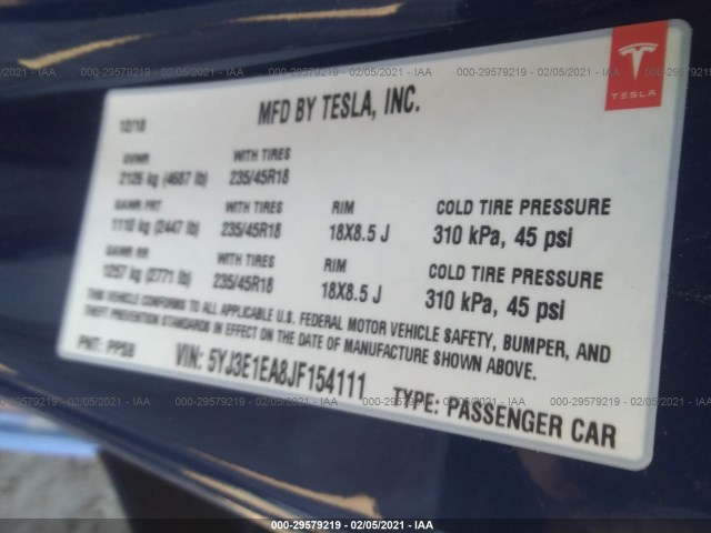 Photo 8 VIN: 5YJ3E1EA8JF154111 - TESLA MODEL 3 