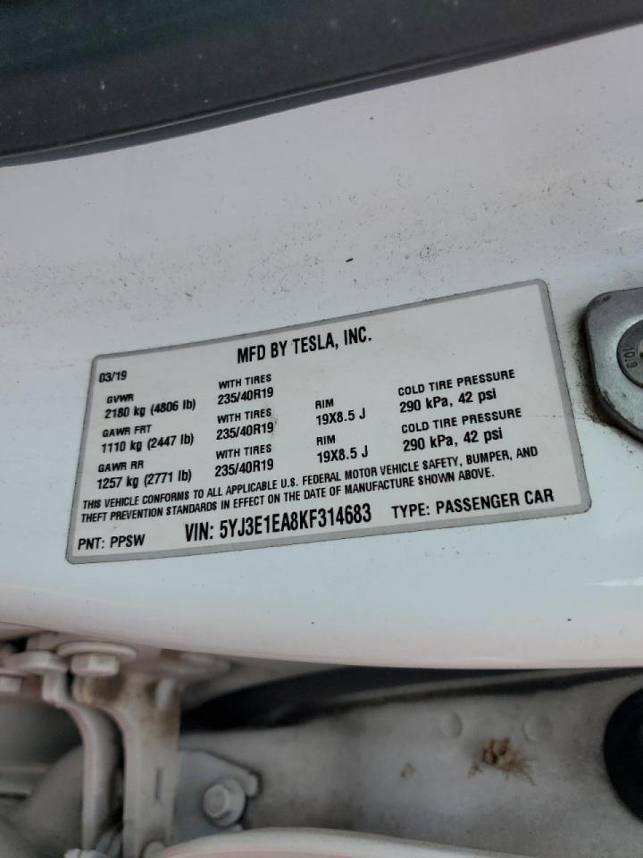 Photo 12 VIN: 5YJ3E1EA8KF314683 - TESLA MODEL 3 