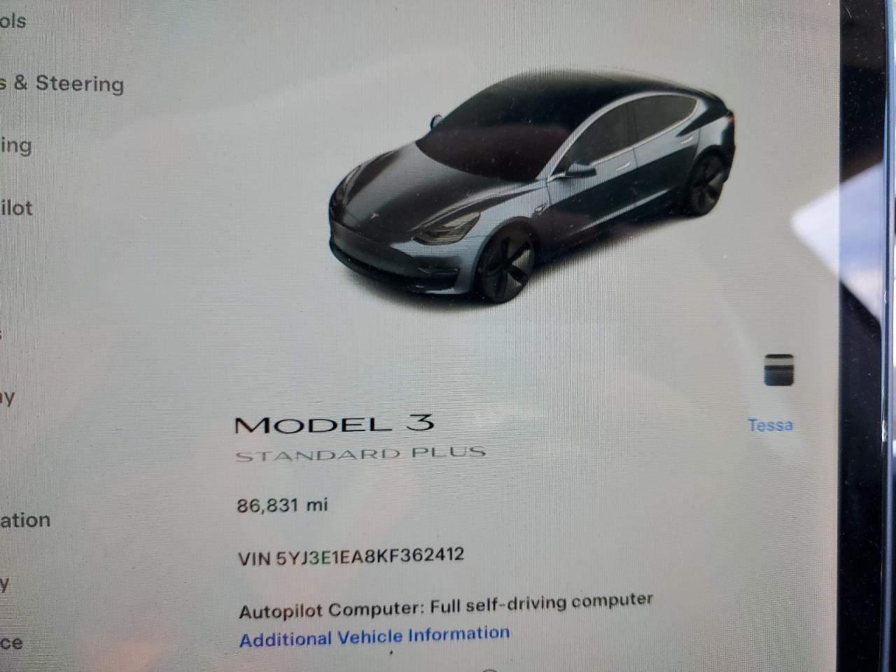 Photo 8 VIN: 5YJ3E1EA8KF362412 - TESLA MODEL 3 