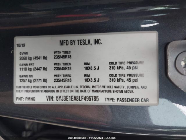 Photo 8 VIN: 5YJ3E1EA8LF495785 - TESLA MODEL 3 