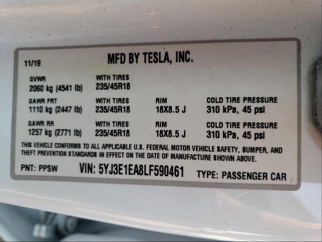 Photo 9 VIN: 5YJ3E1EA8LF590461 - TESLA MODEL 3 