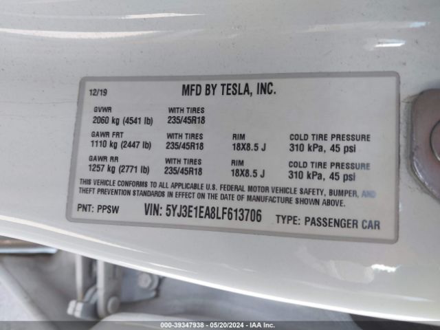 Photo 8 VIN: 5YJ3E1EA8LF613706 - TESLA MODEL 3 