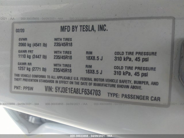 Photo 8 VIN: 5YJ3E1EA8LF634703 - TESLA MODEL 3 