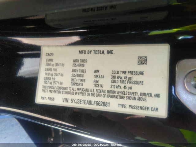 Photo 8 VIN: 5YJ3E1EA8LF662081 - TESLA MODEL 3 