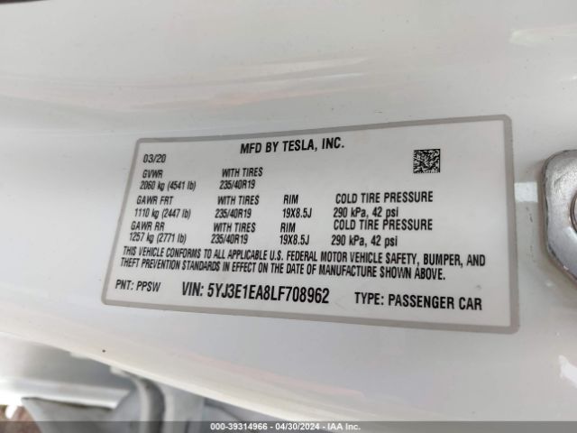 Photo 8 VIN: 5YJ3E1EA8LF708962 - TESLA MODEL 3 