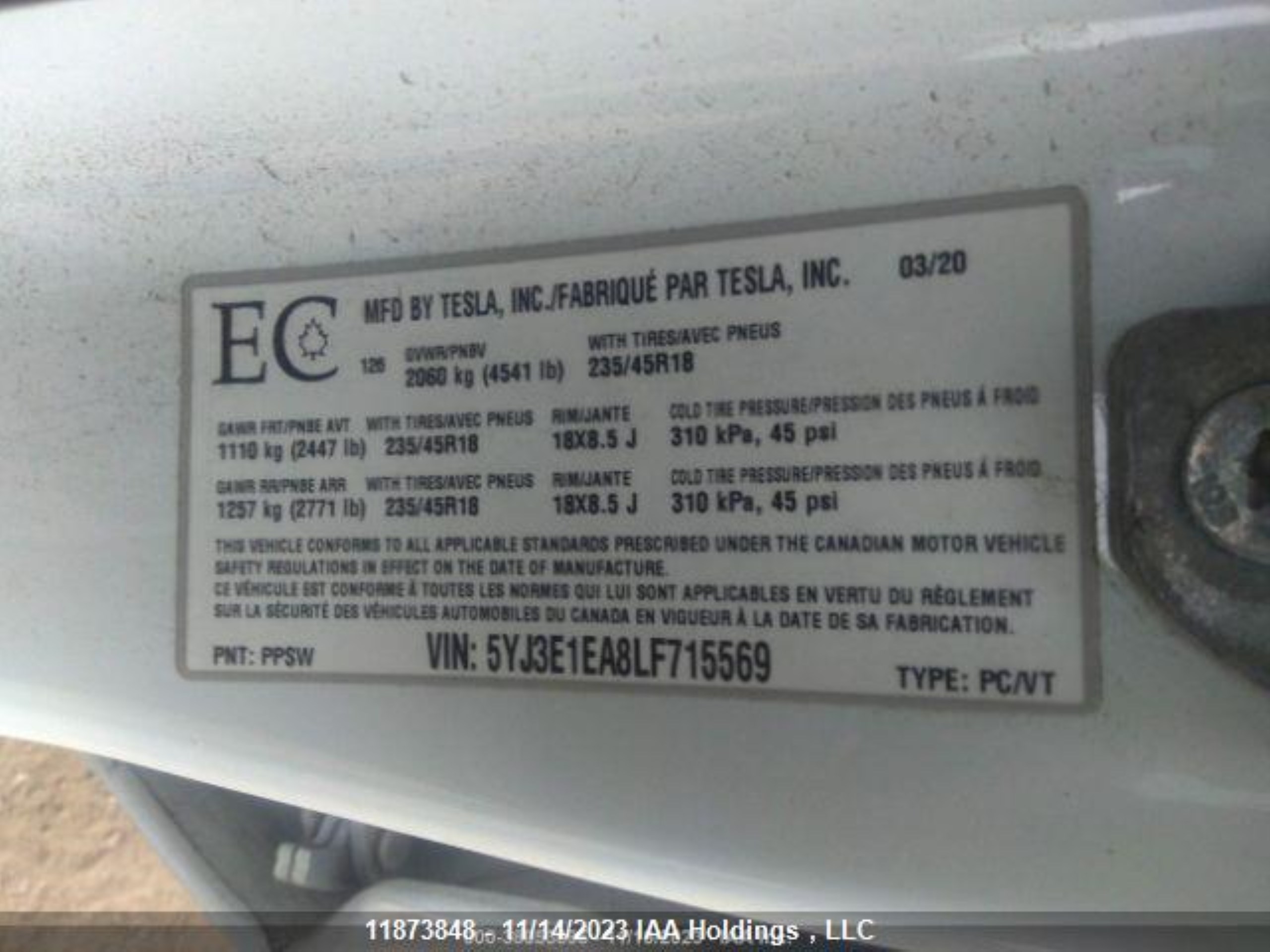 Photo 10 VIN: 5YJ3E1EA8LF715569 - TESLA MODEL 3 