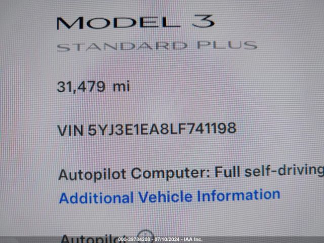 Photo 8 VIN: 5YJ3E1EA8LF741198 - TESLA MODEL 3 