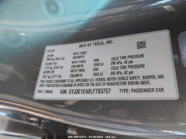 Photo 8 VIN: 5YJ3E1EA8LF783757 - TESLA MODEL 3 