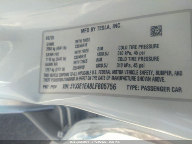 Photo 8 VIN: 5YJ3E1EA8LF805756 - TESLA MODEL 3 