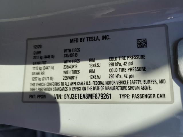 Photo 12 VIN: 5YJ3E1EA8MF879261 - TESLA MODEL 3 