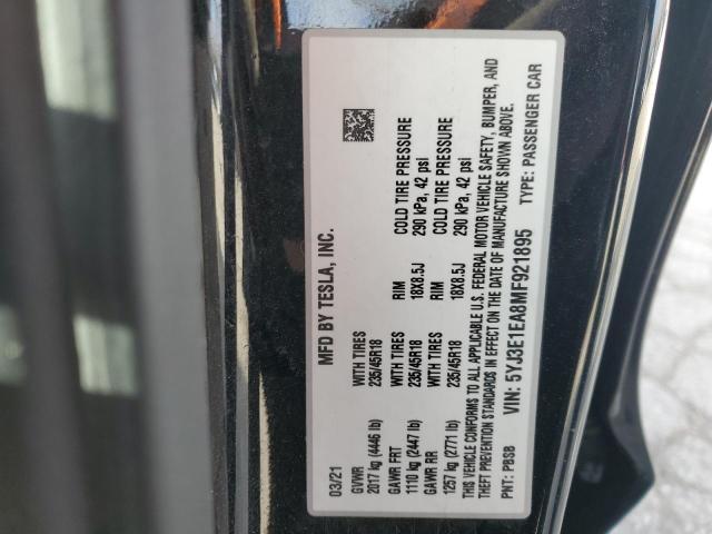 Photo 11 VIN: 5YJ3E1EA8MF921895 - TESLA MODEL 3 