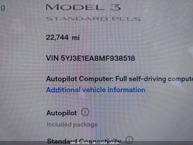 Photo 8 VIN: 5YJ3E1EA8MF938518 - TESLA MODEL 3 