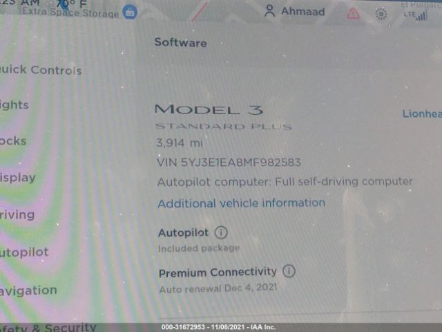 Photo 6 VIN: 5YJ3E1EA8MF982583 - TESLA MODEL 3 