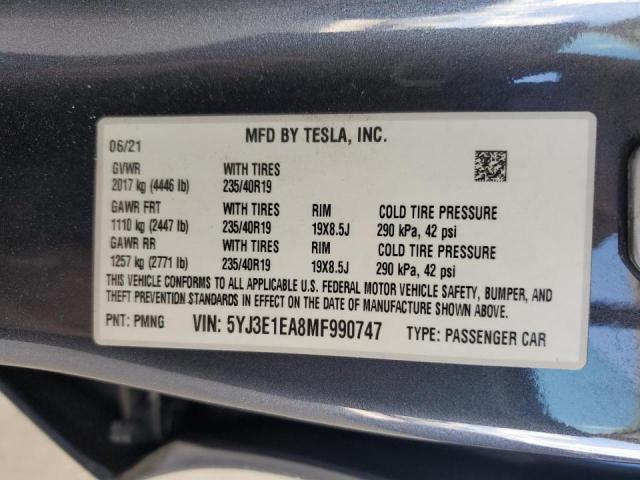 Photo 11 VIN: 5YJ3E1EA8MF990747 - TESLA MODEL 3 