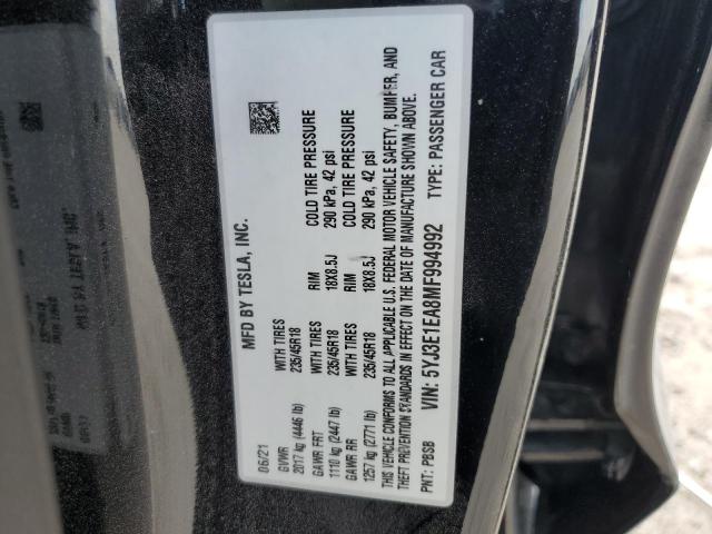 Photo 12 VIN: 5YJ3E1EA8MF994992 - TESLA MODEL 3 