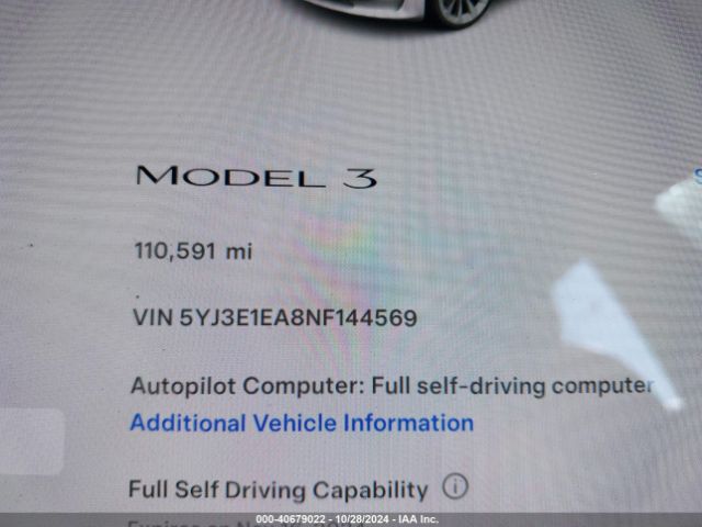 Photo 6 VIN: 5YJ3E1EA8NF144569 - TESLA MODEL 3 