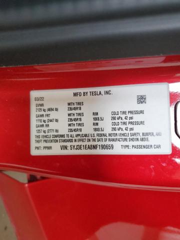 Photo 12 VIN: 5YJ3E1EA8NF190659 - TESLA MODEL 3 