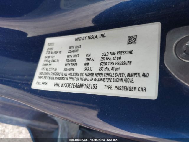 Photo 8 VIN: 5YJ3E1EA8NF192153 - TESLA MODEL 3 