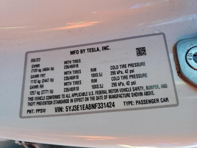 Photo 11 VIN: 5YJ3E1EA8NF331424 - TESLA MODEL 3 