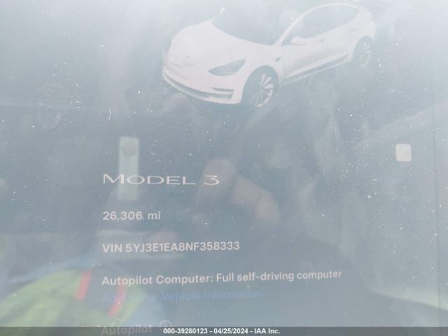 Photo 6 VIN: 5YJ3E1EA8NF358333 - TESLA MODEL 3 