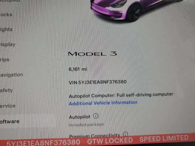 Photo 8 VIN: 5YJ3E1EA8NF376380 - TESLA MODEL 3 