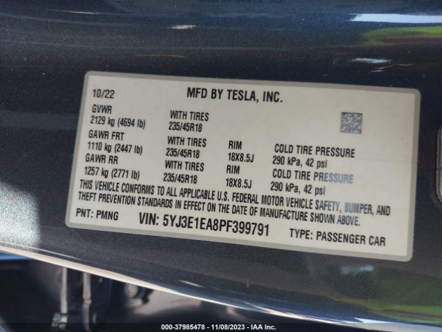 Photo 8 VIN: 5YJ3E1EA8PF399791 - TESLA MODEL 3 