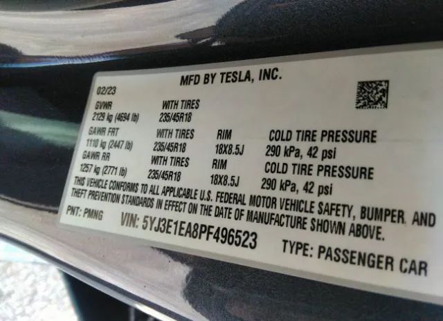 Photo 8 VIN: 5YJ3E1EA8PF496523 - TESLA MODEL 3 