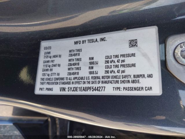 Photo 8 VIN: 5YJ3E1EA8PF544277 - TESLA MODEL 3 