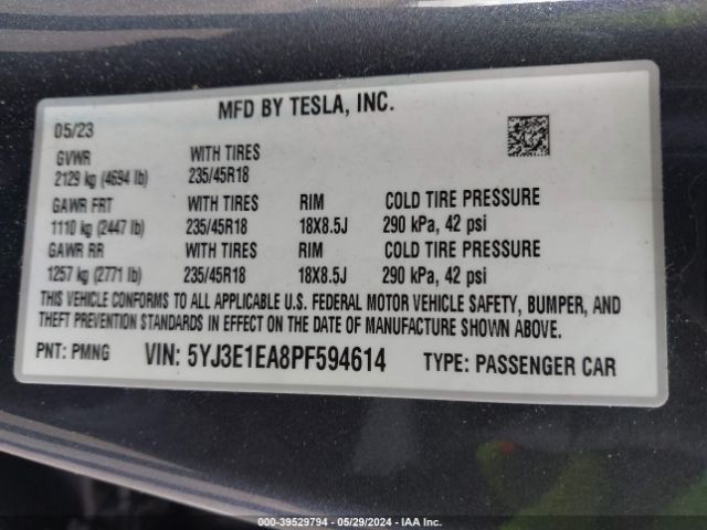 Photo 8 VIN: 5YJ3E1EA8PF594614 - TESLA MODEL 3 