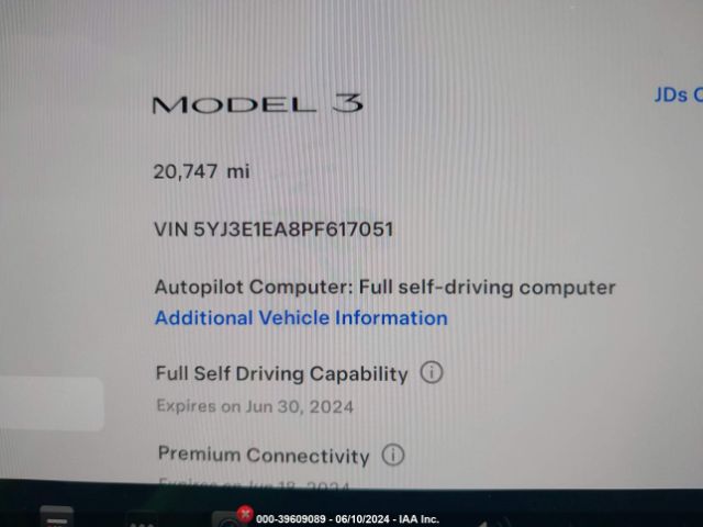 Photo 6 VIN: 5YJ3E1EA8PF617051 - TESLA MODEL 3 