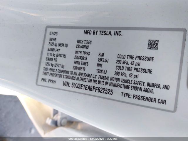 Photo 8 VIN: 5YJ3E1EA8PF622525 - TESLA MODEL 3 