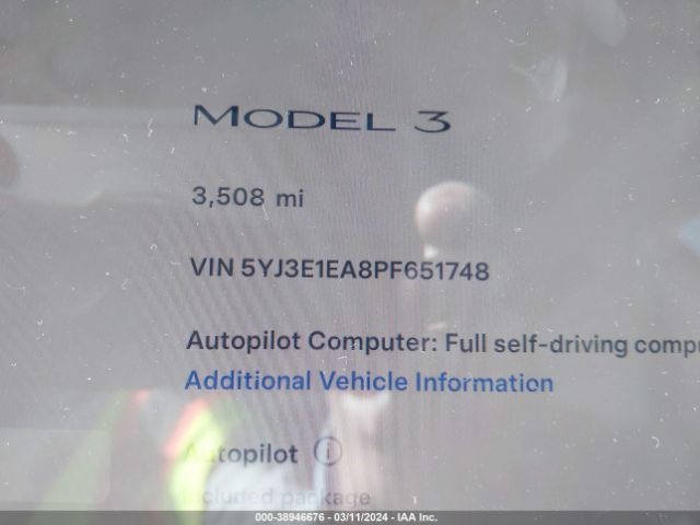 Photo 6 VIN: 5YJ3E1EA8PF651748 - TESLA MODEL 3 