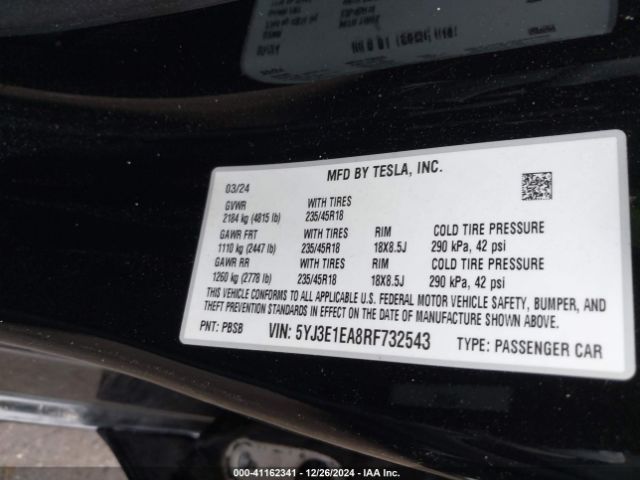 Photo 8 VIN: 5YJ3E1EA8RF732543 - TESLA MODEL 3 