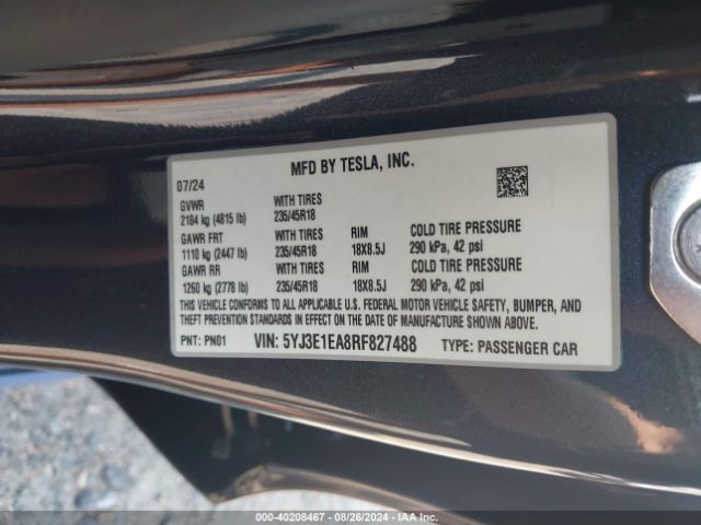 Photo 8 VIN: 5YJ3E1EA8RF827488 - TESLA MODEL 3 