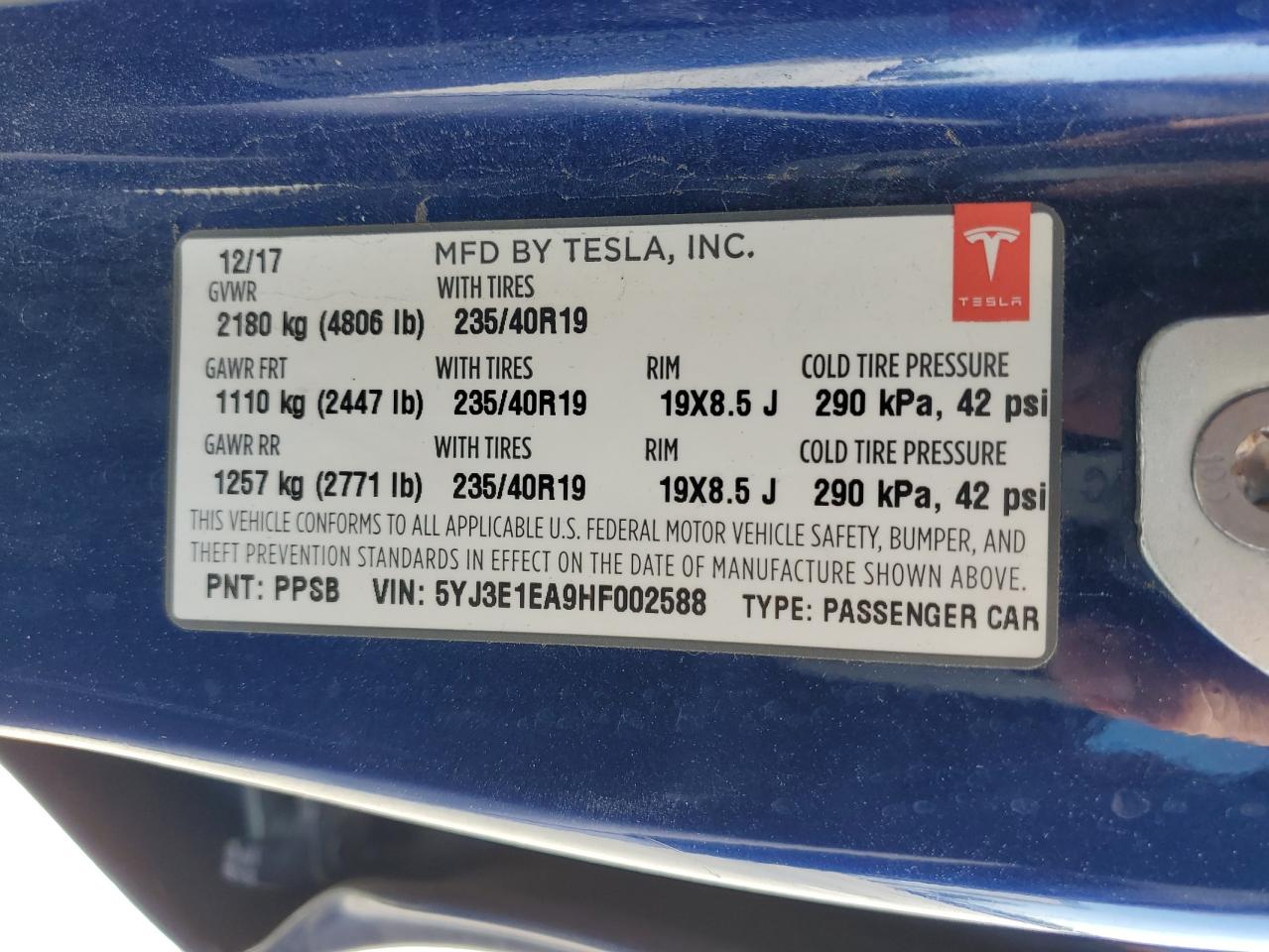 Photo 12 VIN: 5YJ3E1EA9HF002588 - TESLA MODEL 3 