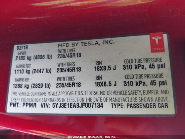 Photo 8 VIN: 5YJ3E1EA9JF007134 - TESLA MODEL 3 