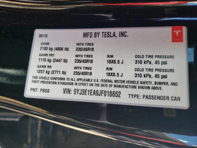 Photo 12 VIN: 5YJ3E1EA9JF018652 - TESLA MODEL 3 